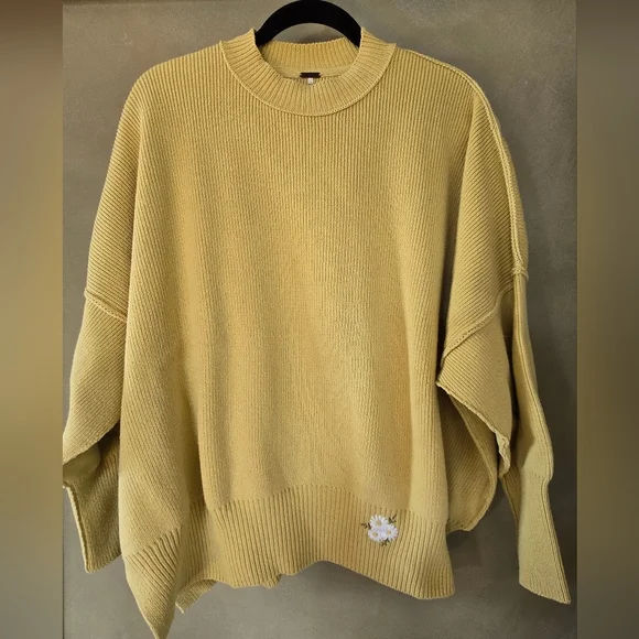 UPCYCLED!! Free People | 'Easy Street' Sweater In Limon w/  Embroidery, Size XS - Picture 4 of 11
